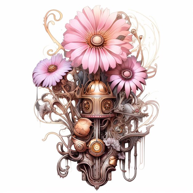 There is a picture of a clock with flowers in it generative ai