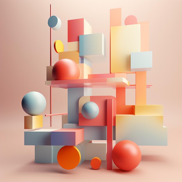 there is a picture of a colorful abstract composition with a ball and a lamp generative ai