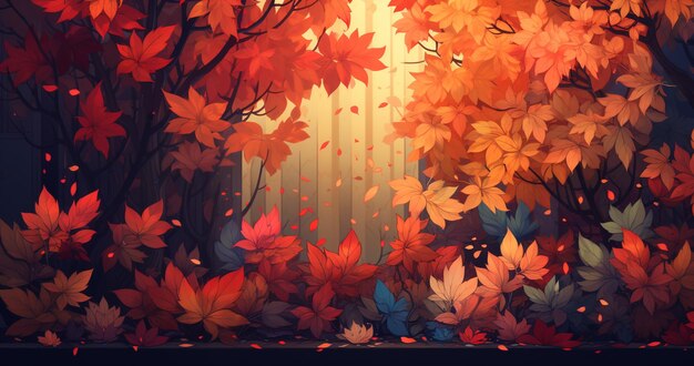 there is a picture of a colorful fall scene with leaves generative ai