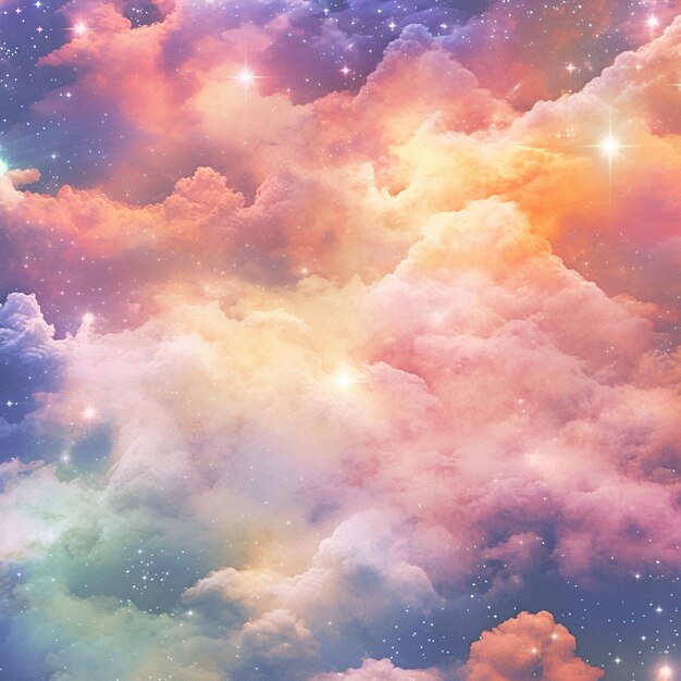 There is a picture of a colorful sky with clouds and stars generative ai