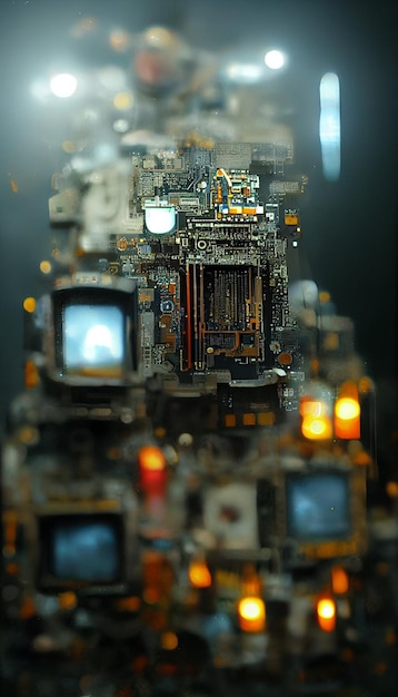 There is a picture of computer motherboard with many electronic devices generative ai