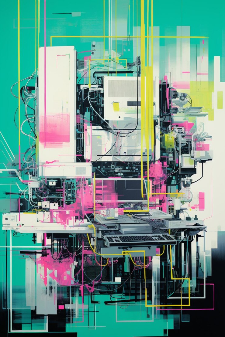 Photo there is a picture of a computer and a printer on a table generative ai