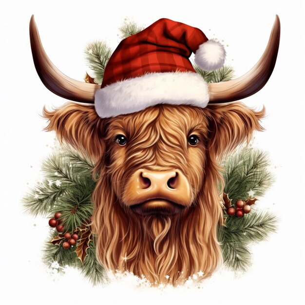 there is a picture of a cow wearing a santa hat generative ai