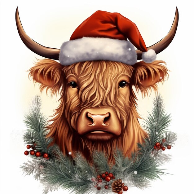 there is a picture of a cow wearing a santa hat generative ai