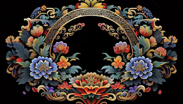 There is a picture of a decorative frame with flowers and leaves generative ai