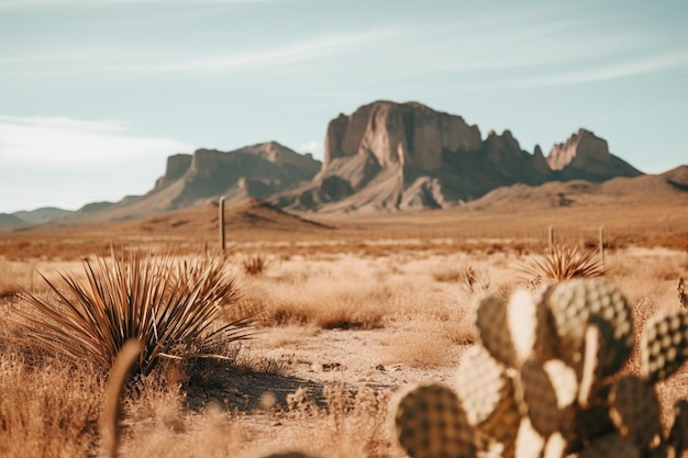 Foto c'è una foto di una scena del deserto con un cactus e fiori