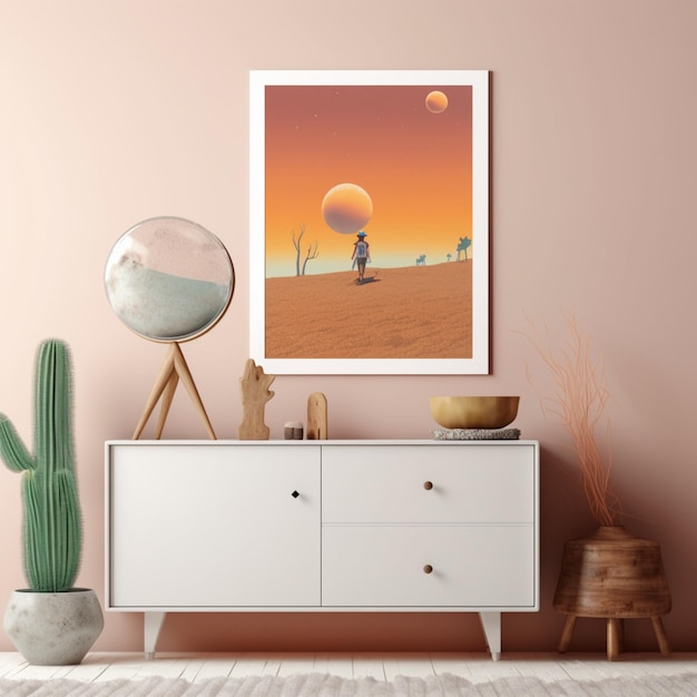 There is a picture of a desert scene with a cactus and a man generative ai