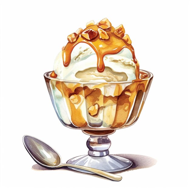 There is a picture of a dessert with caramel sauce and nuts generative ai