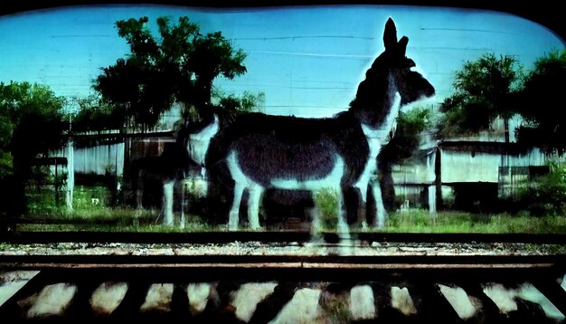 there is a picture of a donkey standing on the train tracks generative ai