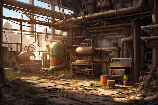 There is a picture of a factory with a lot of pipes and a plant generative ai