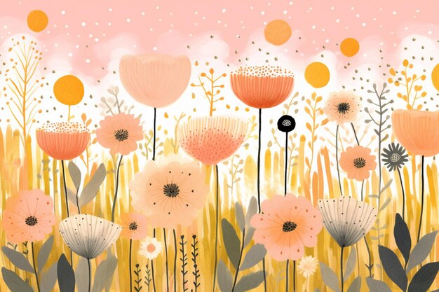 There is a picture of a field of flowers with a black dot generative ai