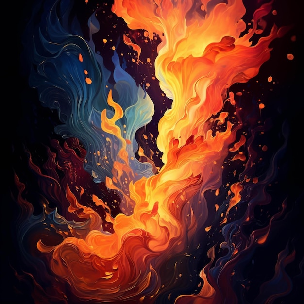 There is a picture of a fire and water painting on a black background generative ai