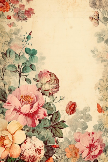 there is a picture of a floral background with a butterfly generative ai