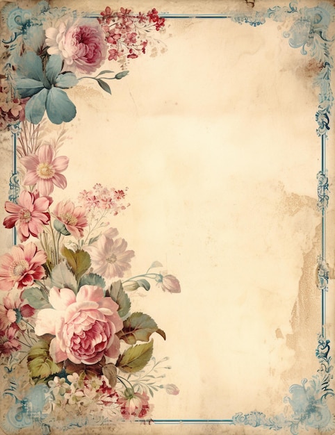 there is a picture of a floral frame with flowers on it generative ai