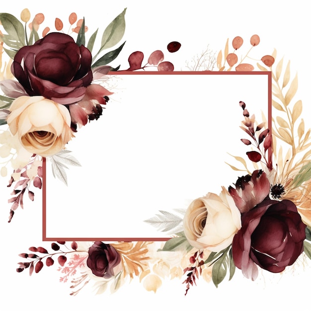 there is a picture of a floral frame with flowers and leaves generative ai