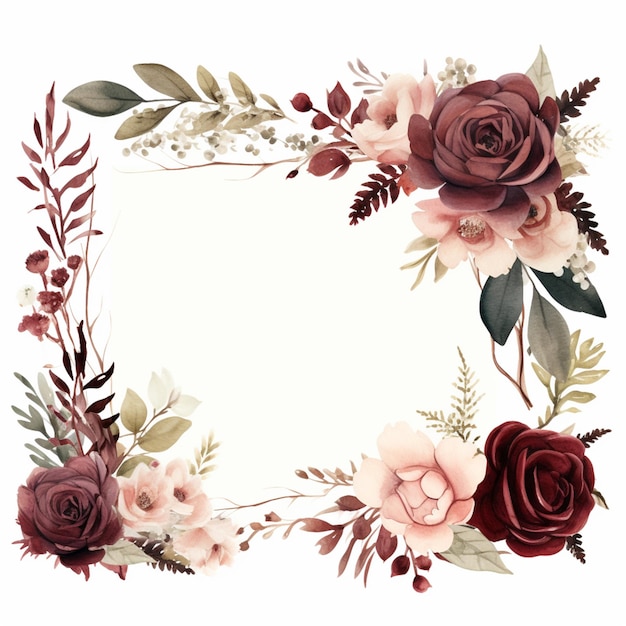 there is a picture of a floral frame with flowers and leaves generative ai