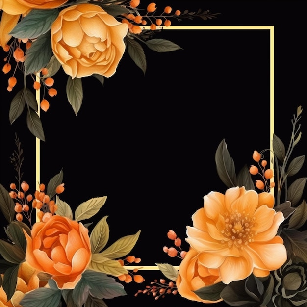 There is a picture of a floral frame with orange flowers generative ai