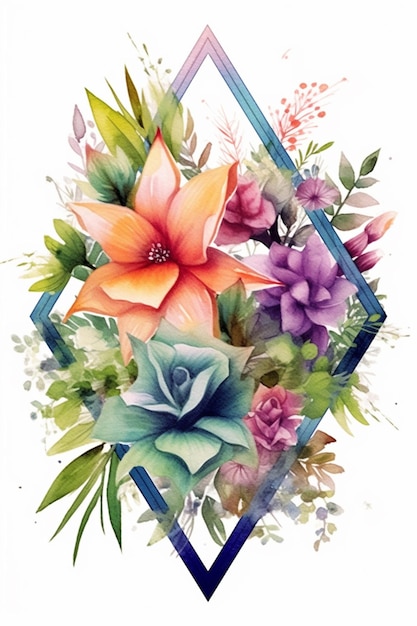 there is a picture of a flower arrangement with a diamond frame generative ai