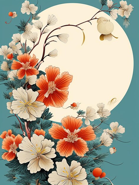 there is a picture of a flower arrangement with a full moon in the background generative ai