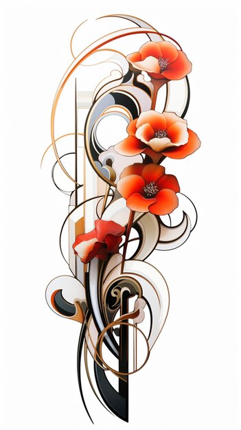 Photo there is a picture of a flower design with swirls and flowers generative ai