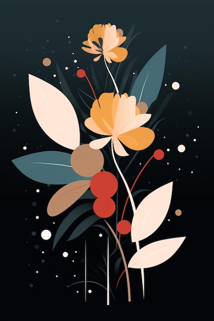 there is a picture of a flower with leaves and berries generative ai