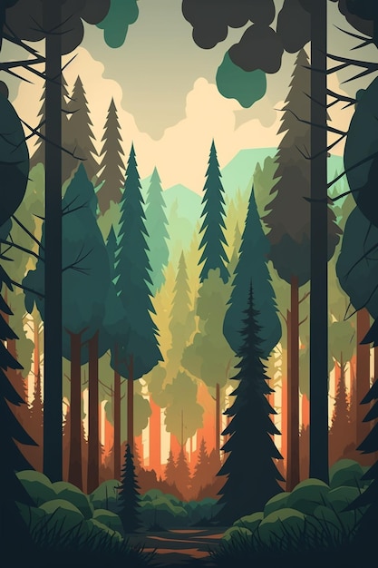 there is a picture of a forest scene with trees and a path generative ai