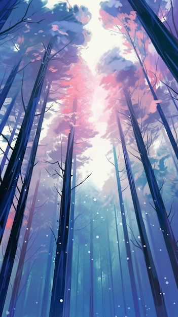 there is a picture of a forest with trees and snow generative ai