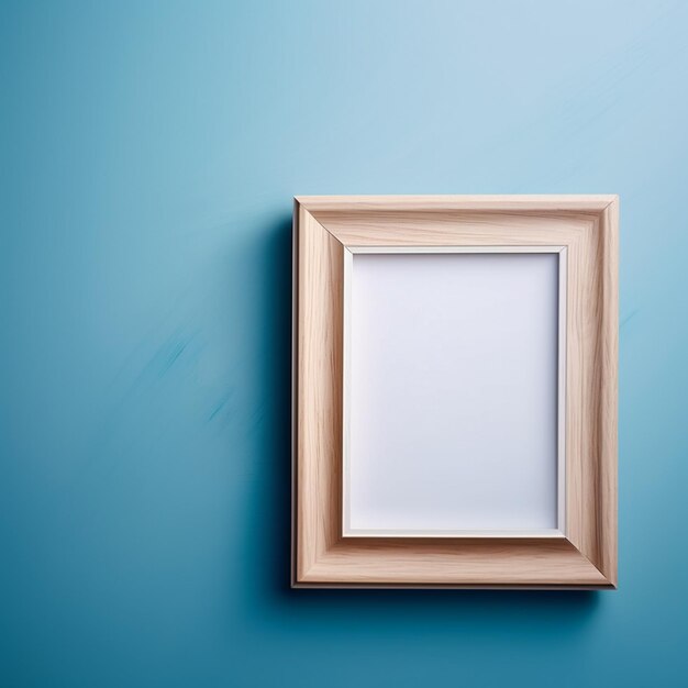 There is a picture frame on a blue wall with a white background generative ai