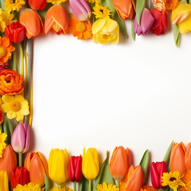 There is a picture of a frame made of flowers and leaves generative ai