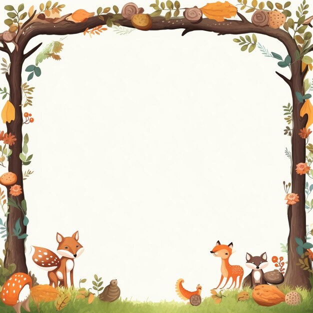 there is a picture of a frame with animals and trees generative ai