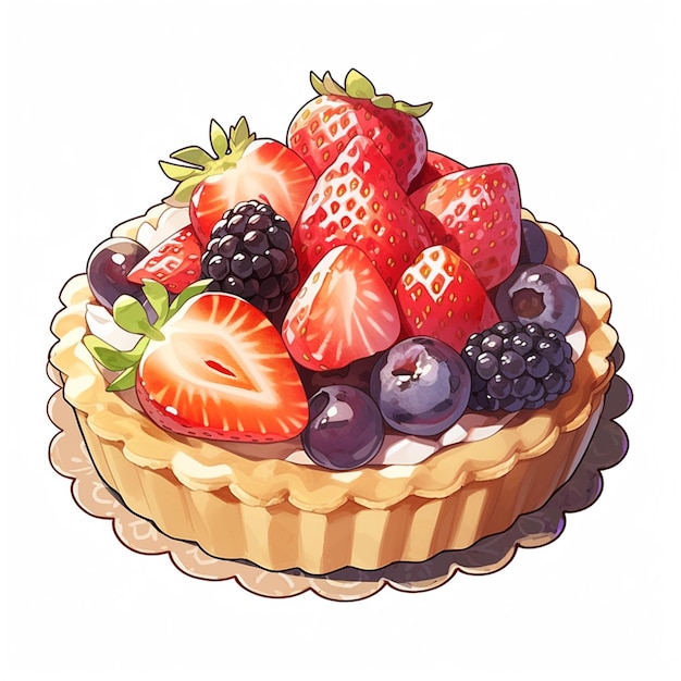 There is a picture of a fruit tart with berries on top generative ai