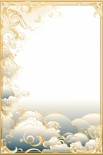 黄金と白の背景に雲が描かれている