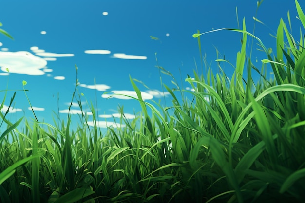 there is a picture of a grassy field with a blue sky in the background generative ai