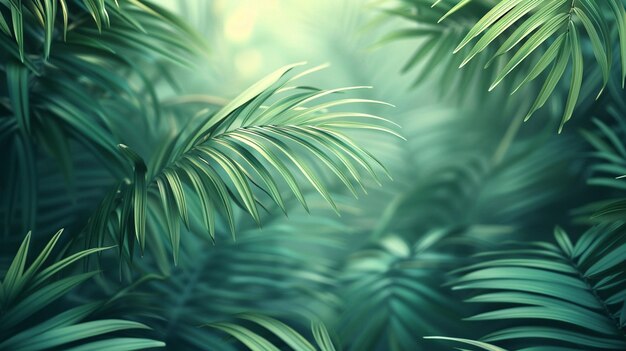 there is a picture of a green jungle with palm leaves generative ai