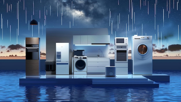 there is a picture of a kitchen and appliances in the water generative ai