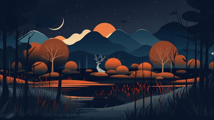 Photo there is a picture of a landscape with a deer in the middle generative ai