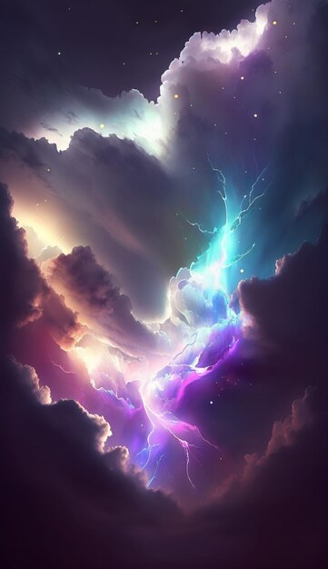 there is a picture of a lightning in the sky with clouds generative ai