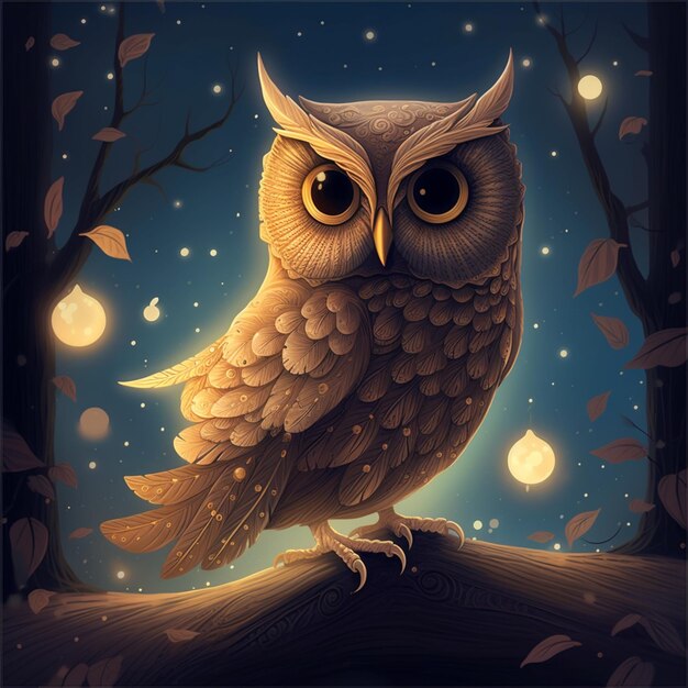 There is a picture of an owl sitting on a branch generative ai