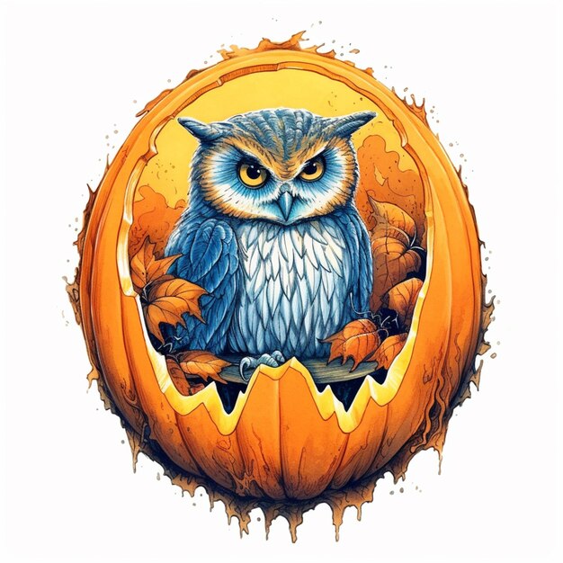 there is a picture of an owl sitting inside of a pumpkin generative ai