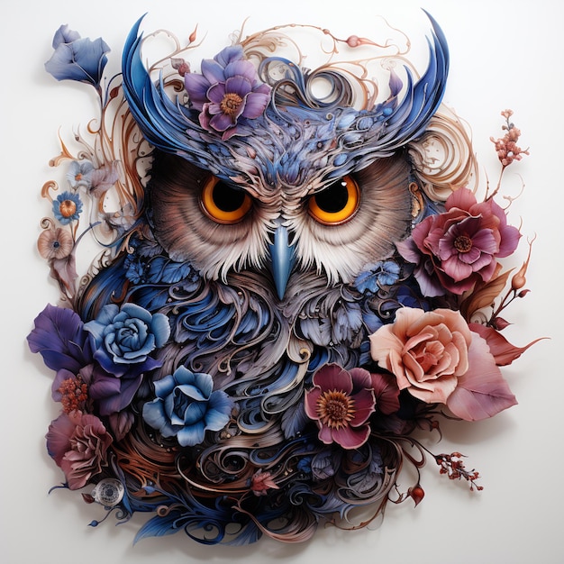 there is a picture of an owl with flowers on it generative ai