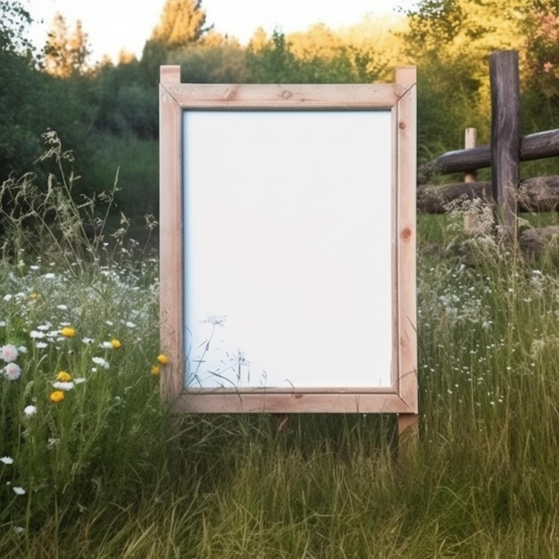 There is a picture of a picture frame in the grass generative ai