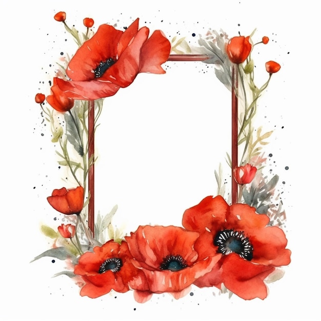 there is a picture of a picture of a frame with red flowers generative ai