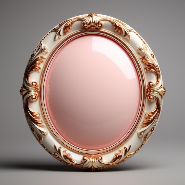 there is a picture of a picture of a pink oval mirror generative ai