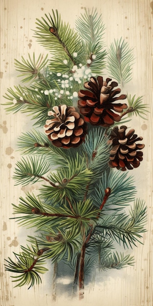 there is a picture of a pine tree with cones on it generative ai