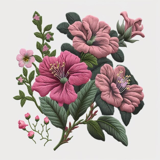 Photo there is a picture of a pink flower with green leaves generative ai