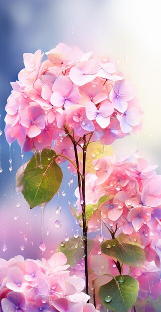 There is a picture of a pink flower with water drops generative ai