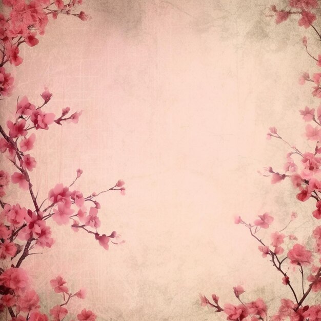 There is a picture of a pink flowered tree with a grunge background generative ai