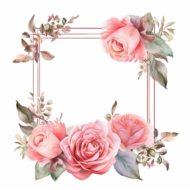 There is a picture of a pink rose flower frame generative ai