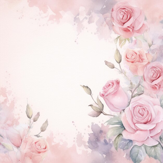 색 배경이 있는 분홍색 장미 꽃의 그림이 있습니다.