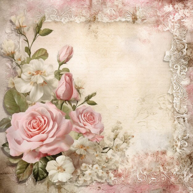 Photo there is a picture of a pink rose and white flower arrangement generative ai